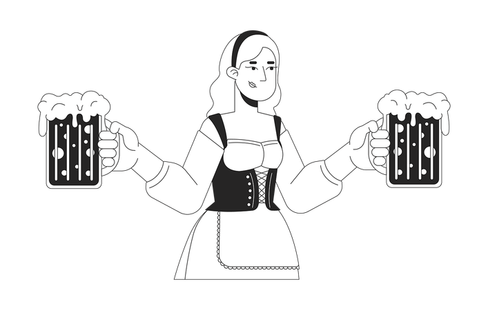 Mulher loira carregando canecas de cerveja artesanal  Ilustração