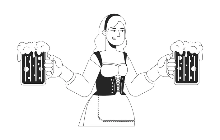 Mulher loira carregando canecas de cerveja artesanal  Ilustração