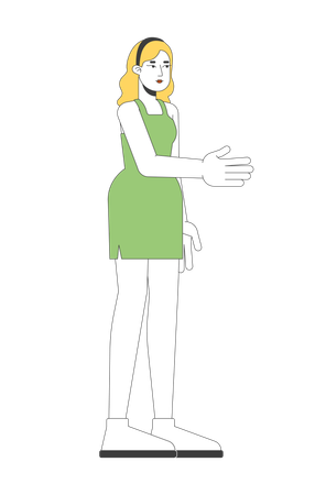 Mulher loira de vestido verde estendendo a mão para um aperto de mão  Ilustração
