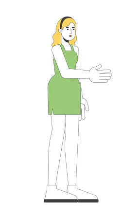 Mulher loira de vestido verde estendendo a mão para um aperto de mão  Ilustração