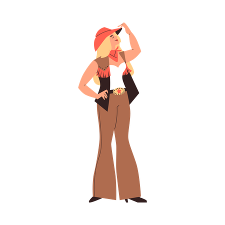 Mulher loira vestida no estilo do velho oeste americano  Ilustração