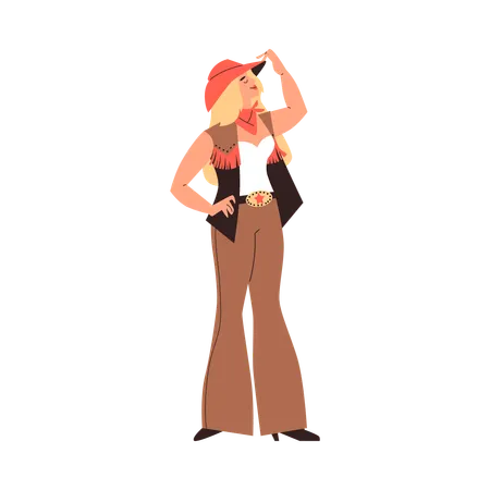 Mulher loira vestida no estilo do velho oeste americano  Ilustração