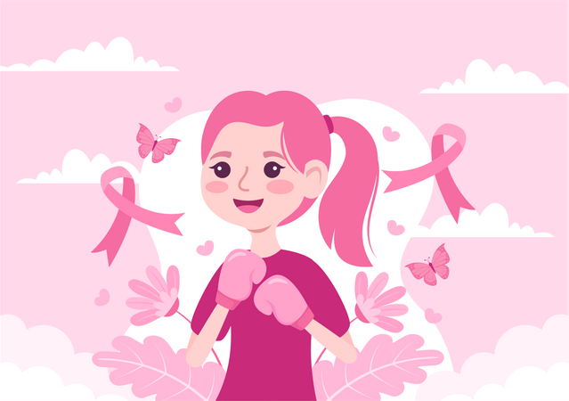 Mulher luta contra o câncer de mama  Ilustração