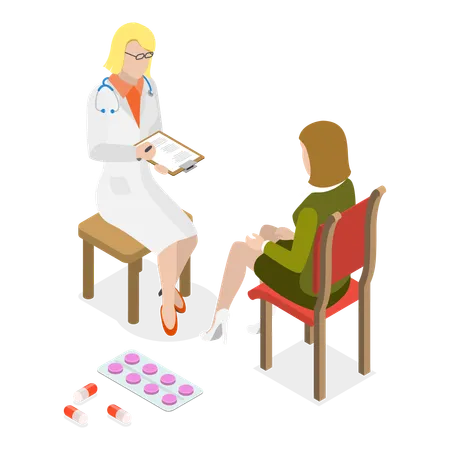 Médica dando prescrição para mulher  Ilustração