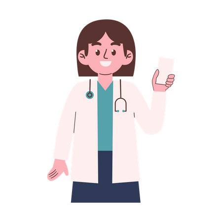 Médica segurando celular  Ilustração