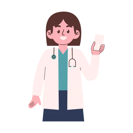 Médica segurando celular  Ilustração