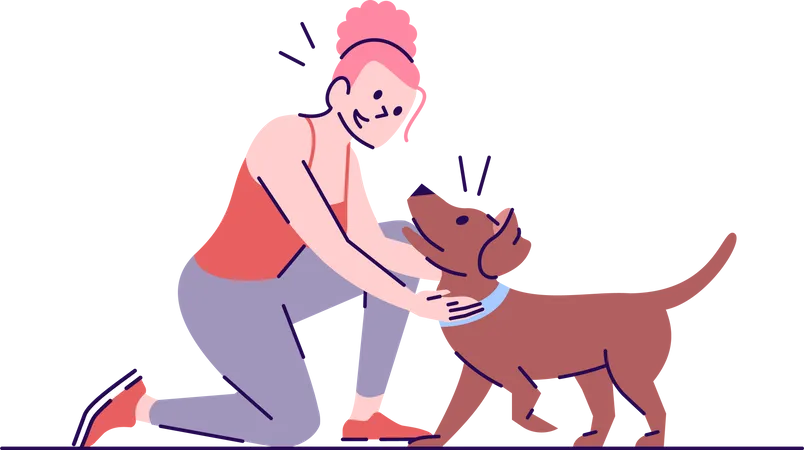 Mulher mimando cachorro  Ilustração