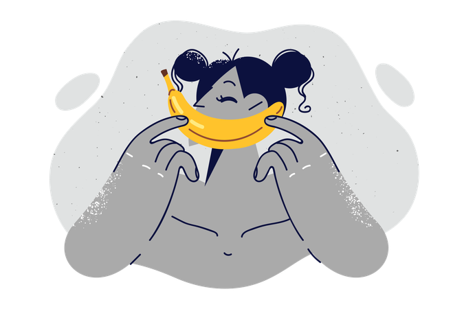 Mulher monocromática demonstra banana  Ilustração