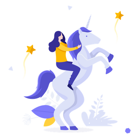 Mulher montando unicórnio  Ilustração