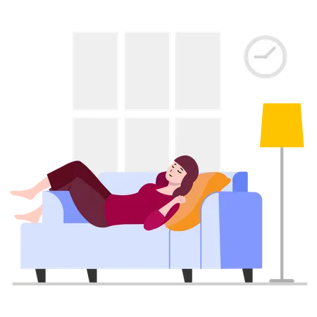 Mulher morando no sofá em casa  Ilustração