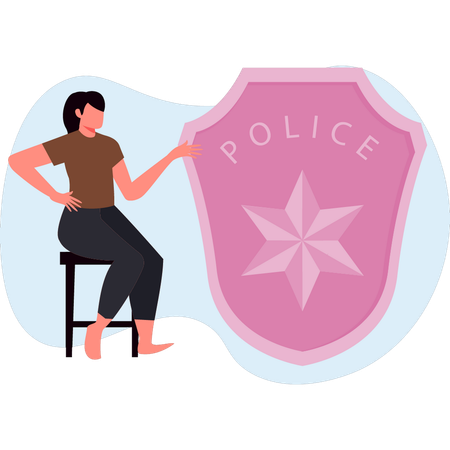 Mulher mostrando escudo de proteção policial  Ilustração