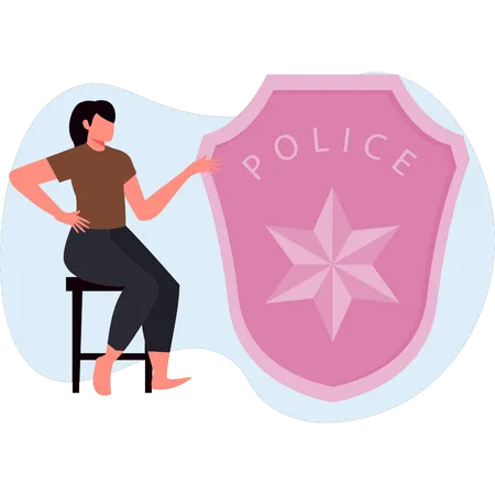 Mulher mostrando escudo de proteção policial  Ilustração