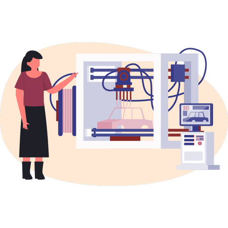 Mulher mostrando impressão 3D  Ilustração