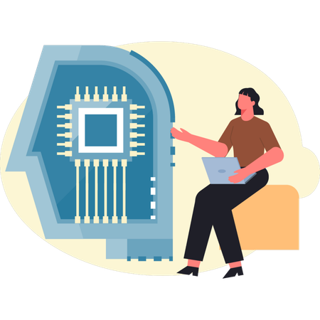 Mulher mostrando aprendizado de máquina  Ilustração