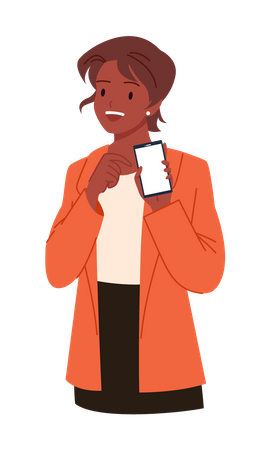 Mulher mostrando celular  Ilustração