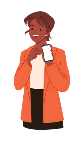 Mulher mostrando celular  Ilustração