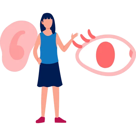 Mulher mostrando globo ocular  Ilustração