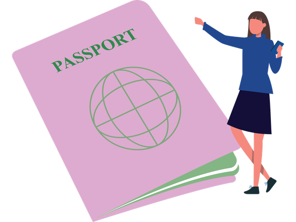 Mulher mostrando passaporte de turista  Ilustração