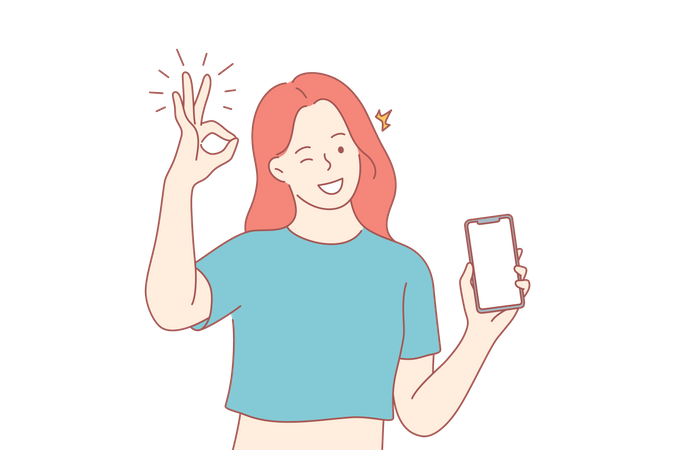 Mulher mostrando smartphone  Ilustração