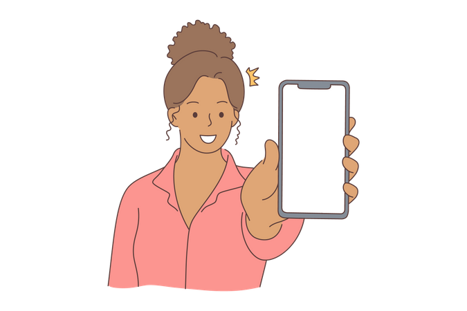 Mulher mostrando smartphone  Ilustração