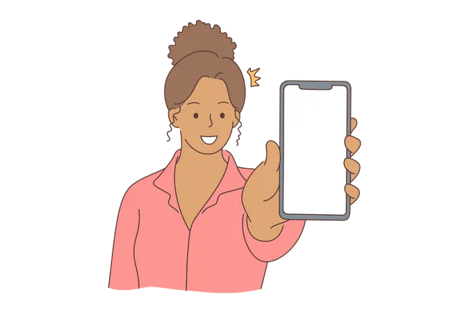 Mulher mostrando smartphone  Ilustração