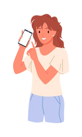 Mulher mostrando smartphone  Ilustração