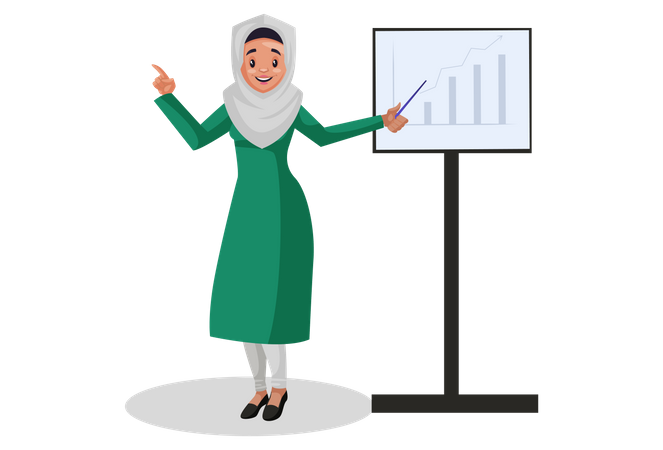 Mulher muçulmana apresentando gráfico gráfico  Ilustração
