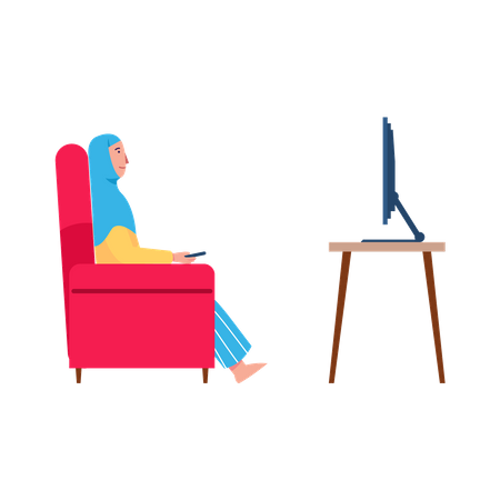 Mulher muçulmana assistindo tv  Ilustração
