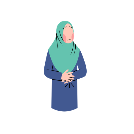 Mulher muçulmana com cólicas estomacais  Ilustração