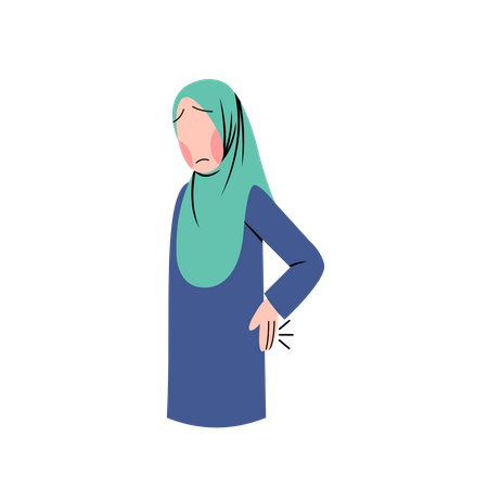 Mulher muçulmana com dor nas costas  Ilustração