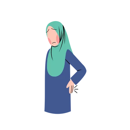 Mulher muçulmana com dor nas costas  Ilustração