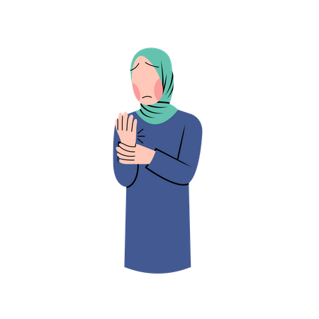 Mulher muçulmana com dor no pulso  Ilustração