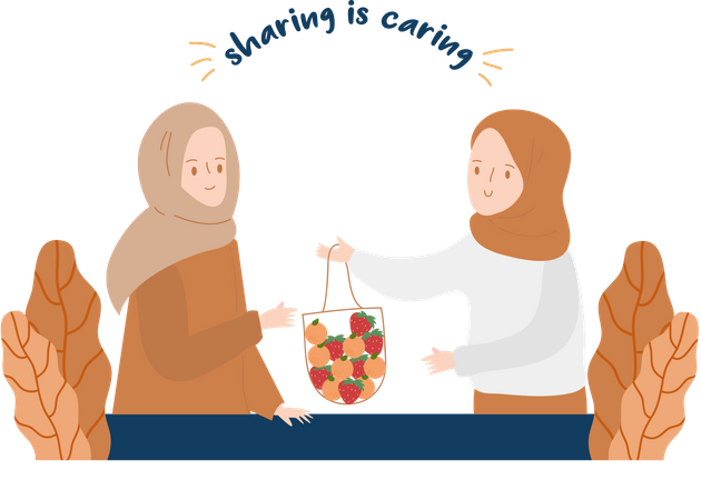 Mulher muçulmana compartilhando com outras pessoas  Ilustração