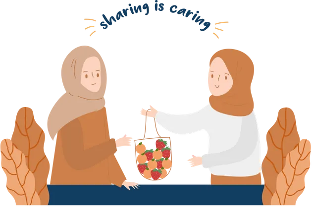 Mulher muçulmana compartilhando com outras pessoas  Ilustração