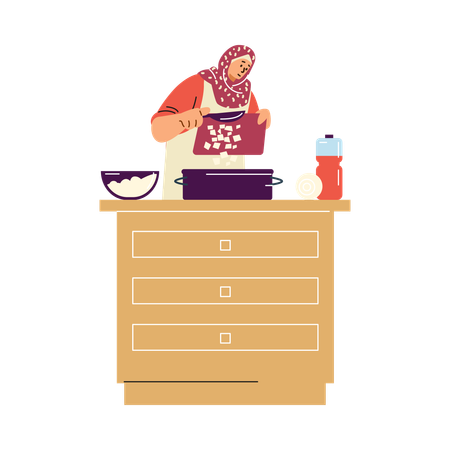 Mulher muçulmana cozinhando  Ilustração