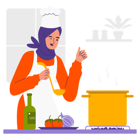 Mulher muçulmana cozinhando  Ilustração