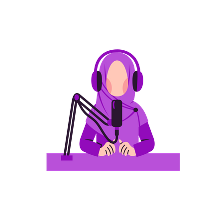 Mulher muçulmana fala em podcast  Ilustração
