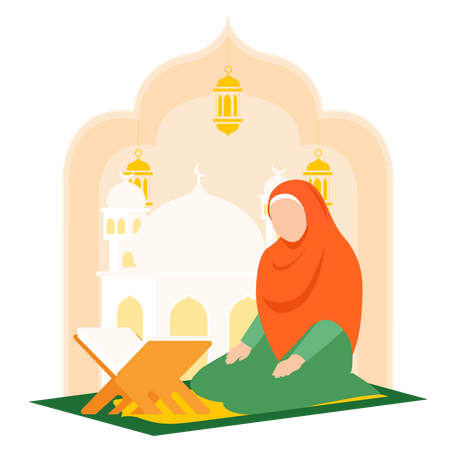 Mulher muçulmana fazendo oração islâmica  Ilustração
