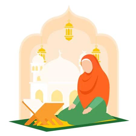 Mulher muçulmana fazendo oração islâmica  Ilustração