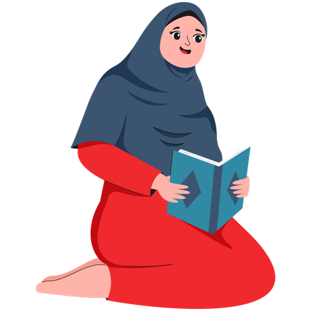 Mulher muçulmana lendo Al-Quran  Ilustração