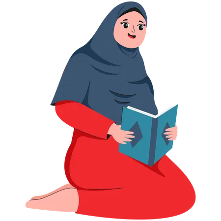 Mulher muçulmana lendo Al-Quran  Ilustração