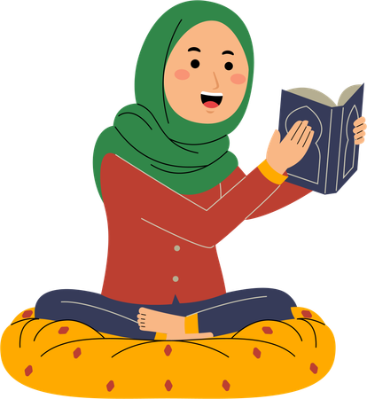 Mulher muçulmana lendo livro islâmico  Ilustração