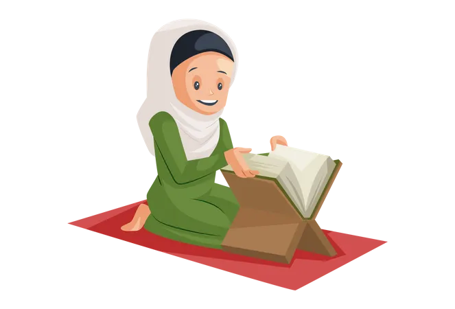 Mulher muçulmana lendo o Alcorão  Ilustração