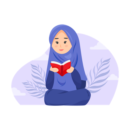Mulher muçulmana lendo o Alcorão  Ilustração