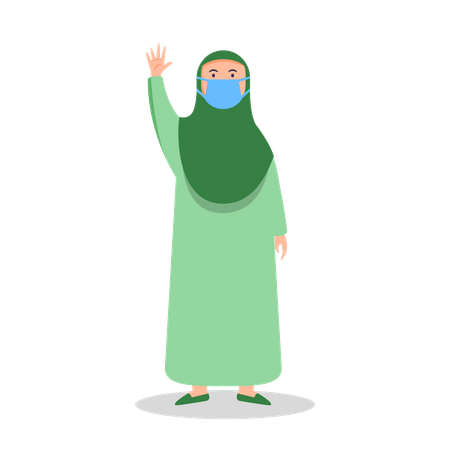 Mulher muçulmana levantando a mão  Ilustração