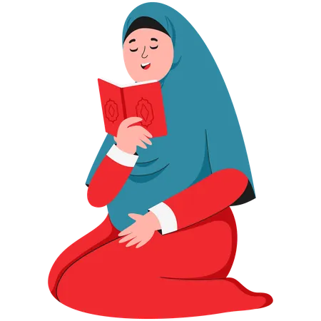 Mulher muçulmana memoriza Makhraj Al-Quran  Ilustração