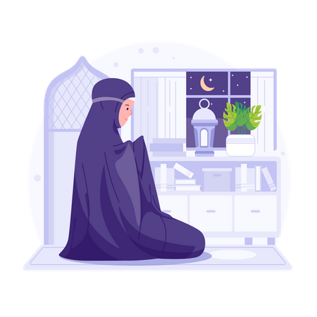 Mulher muçulmana rezando no Ramadã  Ilustração