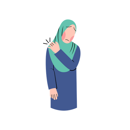 Mulher muçulmana que sofre de dor no ombro  Ilustração