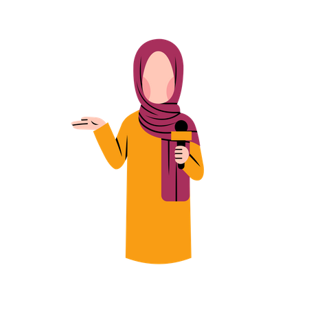 Repórter muçulmana segurando microfone  Ilustração