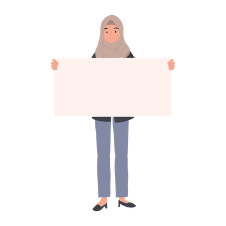 Mulher muçulmana segurando cartaz em branco para protesto pacífico  Ilustração